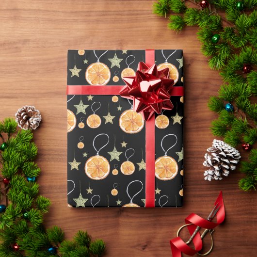 Papier Cadeau Oranges mignonnes et Étoiles pendant les fêtes noi (Cadeau de vacances)