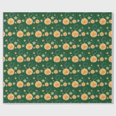 Papier Cadeau Oranges Mignonnes et Étoiles sur Fond Vert (Plat)