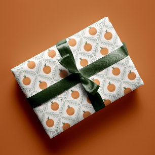 Papier Cadeau Oranges peintes et pin Diamond Motif Noël