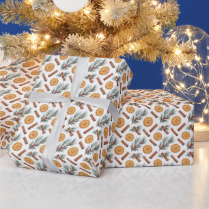 Papier Cadeau Oranges Séchées Bâtons de Cannelle Branches de Sap