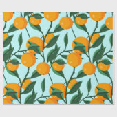 Papier Cadeau oranges sur branches de feuilles sans soudure moti (Plat)