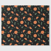 Papier Cadeau Oranges sur papier d'emballage de Noël noir (Plat)