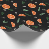 Papier Cadeau Oranges sur papier d'emballage de Noël noir (Coin)