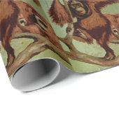 Papier Cadeau Orangoutans vintages sur un arbre (Coin rond)