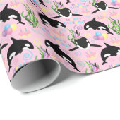 Papier Cadeau Orca Birthday Gift Wrapping Paper in Pink (Coin rond)