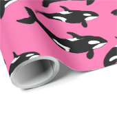 Papier Cadeau Orca Killer Whales Motif de natation sur Pink (Coin rond)