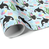 Papier Cadeau Orca Whale Wrapping Paper in Blue (Coin rond)
