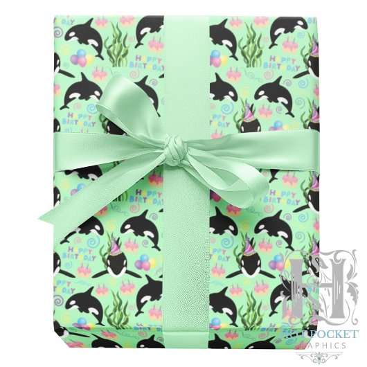 Papier Cadeau Orca Whale Wrapping Paper in Green