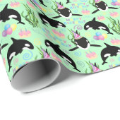 Papier Cadeau Orca Whale Wrapping Paper in Green (Coin rond)
