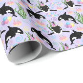 Papier Cadeau Orca Whale Wrapping Paper in Purple (Coin rond)