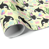 Papier Cadeau Orca Whale Wrapping Paper in Yellow (Coin rond)
