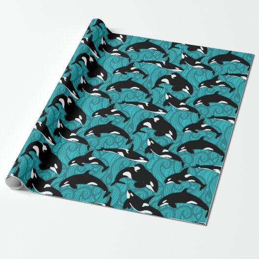Papier Cadeau Orcas Killer Whales in the Ocean Patterned (Déroulé)