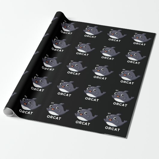 Papier Cadeau Orcat Funny Chat Orca Pun Dark BG (Déroulé)