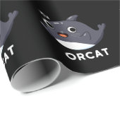 Papier Cadeau Orcat Funny Chat Orca Pun Dark BG (Coin rond)