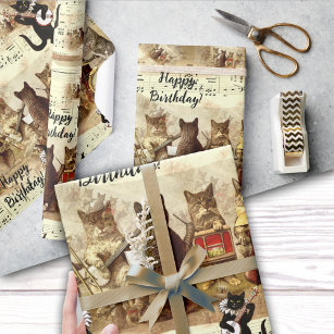 Papier Cadeau Orchestre de chats heureux d'anniversaire