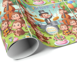 Papier Cadeau orchestre de singe mignon 2 ans garçon d'anniversa