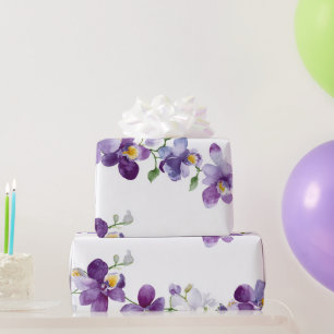 Papier Cadeau Orchidée à guirlande violette Élégante flore botan