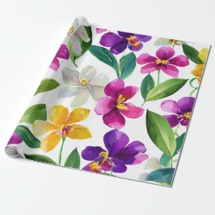 Papier Cadeau Orchidée Arlequin Multicolore Fleur Pourpre Jaune