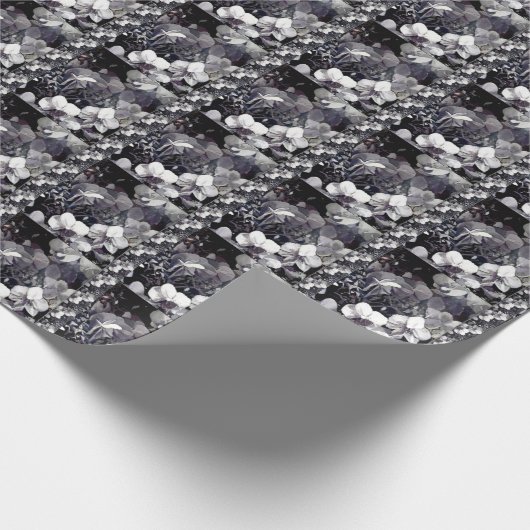 Papier Cadeau Orchidée blanche noire simple bande (Coin)