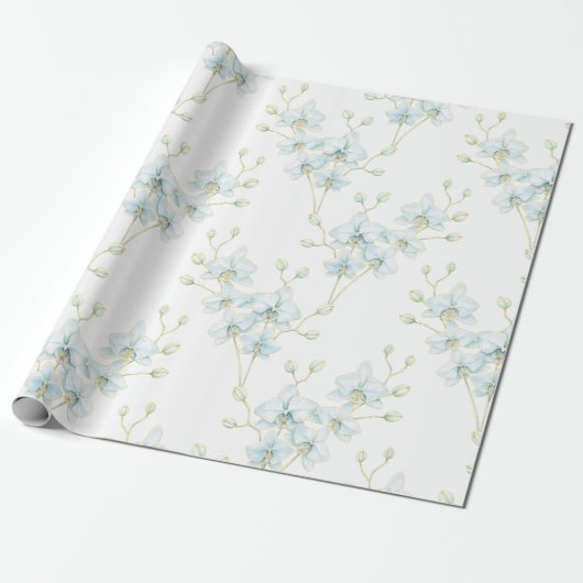 Papier Cadeau Orchidée bleue douce (Déroulé)