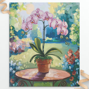 Papier Cadeau Orchidée dans un pot peint dénouement botanique