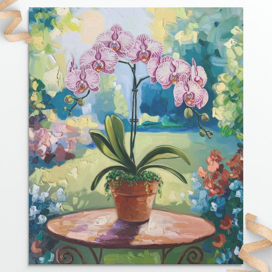 Papier Cadeau Orchidée dans un pot peint dénouement botanique