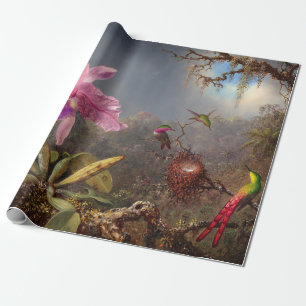Papier Cadeau Orchidée de Cattleya et trois colibris par Heade