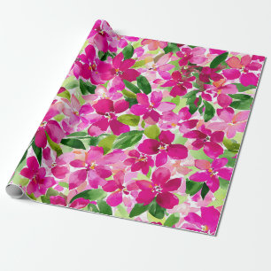 Papier Cadeau Orchidée Magenta Fleurie Botanique Rose Chaud Vint