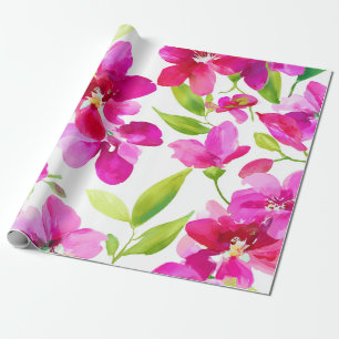 Papier Cadeau Orchidée Magenta Fleurie Botanique Rose Chaud Vint