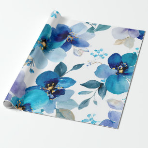 Papier Cadeau Orchidée Mystique Bleue Élégante Florale Botanique