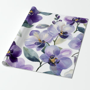 Papier Cadeau Orchidée Violette Pourpre Élégante Florale Botaniq