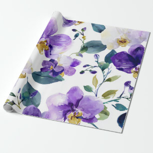 Papier Cadeau Orchidée Violette Pourpre Élégante Florale Botaniq