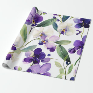Papier Cadeau Orchidée Violette Pourpre Élégante Florale Botaniq