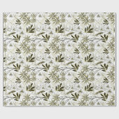 Papier Cadeau Orchidées blanches aux feuilles tropicaux d'olivie (Plat)