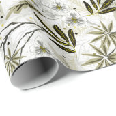 Papier Cadeau Orchidées blanches aux feuilles tropicaux d'olivie (Coin rond)