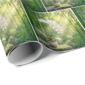 Papier Cadeau Orchidées blanches et forêt de bambou (Coin rond)