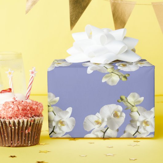 Papier Cadeau Orchidées blanches Pervenche Violet Anniversaire M (Fête d'anniversaire)