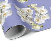 Papier Cadeau Orchidées blanches Pervenche Violet Anniversaire M (Coin rond)