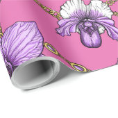 Papier Cadeau Orchidées et chaînes, violet et rose (Coin rond)