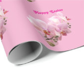 Papier Cadeau Orchidées roses “Joyeuses Pâques” (Coin rond)