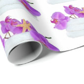 Papier Cadeau orchidées roses sur serviettes blanches avec étoil (Coin rond)
