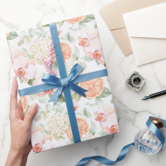 Papier Cadeau Orchidées Roses Tropicales Pêche Pamplemousse Anni (Cadeaux)