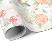 Papier Cadeau Orchidées Roses Tropicales Pêche Pamplemousse Anni (Coin rond)