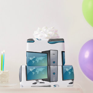 Papier Cadeau Ordinateur de bureau avec moniteur, clavier et sou