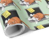 Papier Cadeau Ordinateur portable amusant pour chat orange (Coin rond)