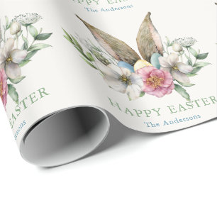 Papier Cadeau Oreilles et oeufs de lapin floral Pâques