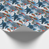 Papier Cadeau Oriental Blue Chat assis dans le Casquette de Noël (Coin)