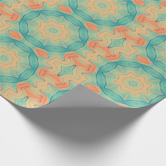 Papier Cadeau Oriental Star Motif en orange et Turquoise vert (Coin)