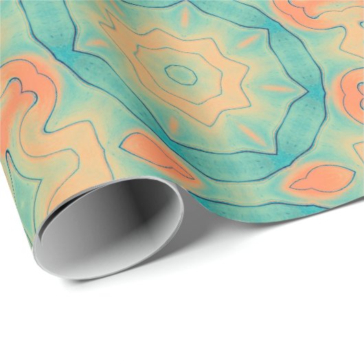 Papier Cadeau Oriental Star Motif en orange et Turquoise vert (Coin rond)