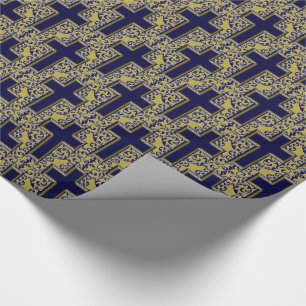 Papier Cadeau Ornate Cross-24-Bleu et Or